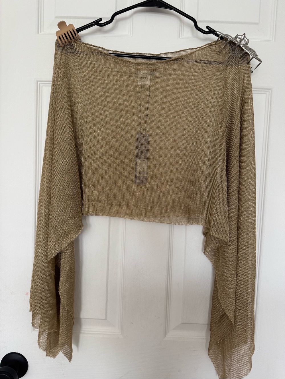 Fashion Nova Metallic Sheer Cropped Poncho in Gold